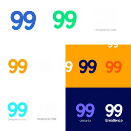 A series of creative logo designs for '99 Designed by Vista'