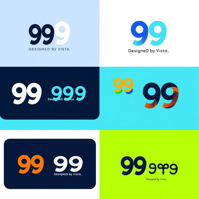 A series of creative logo designs for '99 Designed by Vista'