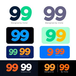 A series of creative logo designs for '99 Designed by Vista'