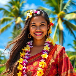 A beautiful 25-year-old woman from Nauru wearing traditional Nauruan attire