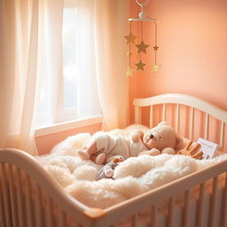 A peaceful scene depicting a baby peacefully sleeping in a cozy nursery