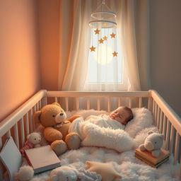 A peaceful scene depicting a baby peacefully sleeping in a cozy nursery