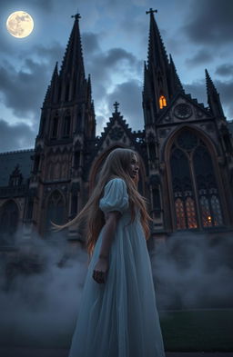 A hauntingly beautiful depiction of Bristol Cathedral, captured at twilight with its stunning Gothic architecture and intricate stone carvings