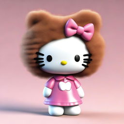 A high-quality 3D render of an African American Hello Kitty, characterized by brown fur and a voluminous afro