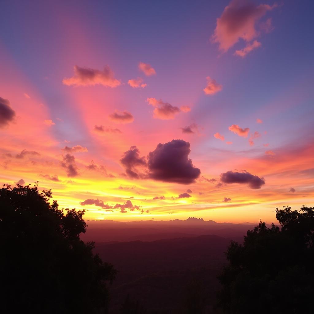 A breathtaking view of a sky filled with vibrant colors during sunset, showcasing a gradient of orange, pink, and purple hues