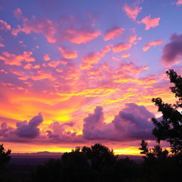 A breathtaking view of a sky filled with vibrant colors during sunset, showcasing a gradient of orange, pink, and purple hues