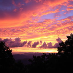 A breathtaking view of a sky filled with vibrant colors during sunset, showcasing a gradient of orange, pink, and purple hues