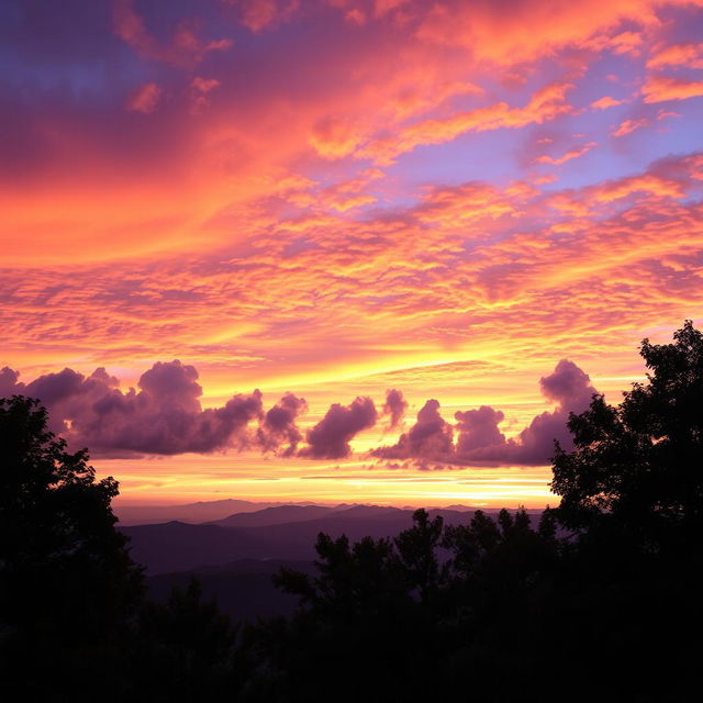 A breathtaking view of a sky filled with vibrant colors during sunset, showcasing a gradient of orange, pink, and purple hues