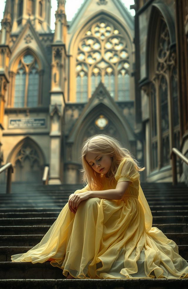 A hauntingly beautiful scene depicting Bristol Cathedral in the background, showcasing its intricate gothic architecture and stained glass windows