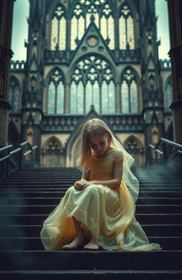 A hauntingly beautiful scene depicting Bristol Cathedral in the background, showcasing its intricate gothic architecture and stained glass windows