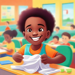 A high-quality digital art image depicts a school-going child in a vibrant classroom setting