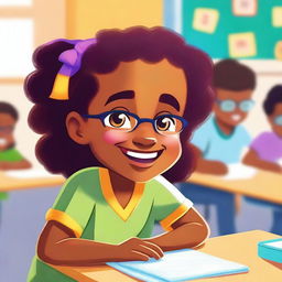 A high-quality digital art image depicts a school-going child in a vibrant classroom setting