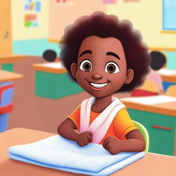 A high-quality digital art image depicts a school-going child in a vibrant classroom setting