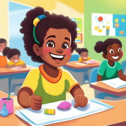 A high-quality digital art image depicts a school-going child in a vibrant classroom setting