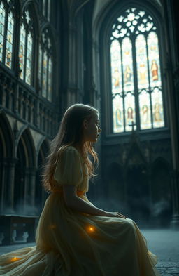 A hauntingly beautiful scene of Bristol Cathedral, showcasing its intricate Gothic architecture and stunning stained glass windows