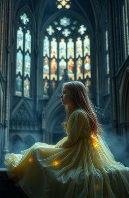 A hauntingly beautiful scene of Bristol Cathedral, showcasing its intricate Gothic architecture and stunning stained glass windows