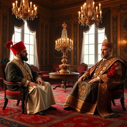 A historic meeting between Abdul Hamid II, the Ottoman Sultan, and Mozaffar ad-Din Shah Qajar