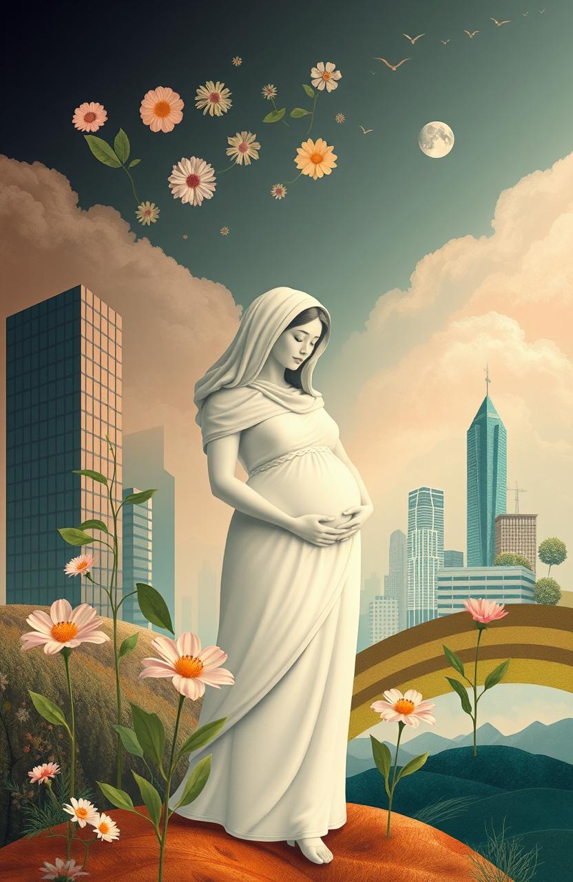 A conceptual artwork depicting a midwife metaphorically nurturing, birthing, and growing companies and individuals
