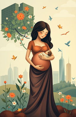 A conceptual artwork depicting a midwife metaphorically nurturing, birthing, and growing companies and individuals