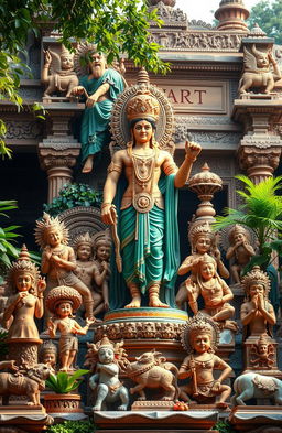 A vibrant and detailed scene depicting the essence of ancient India, centered around a majestic figure representing 'Bharat Bodh'