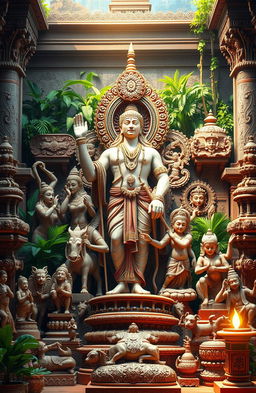 A vibrant and detailed scene depicting the essence of ancient India, centered around a majestic figure representing 'Bharat Bodh'