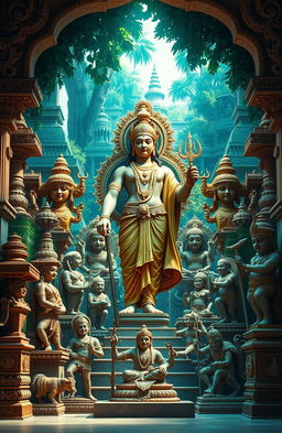 A vibrant and detailed scene depicting the essence of ancient India, centered around a majestic figure representing 'Bharat Bodh'
