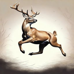 A high-quality digital art illustration of a deer in mid-jump