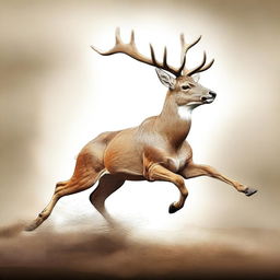 A high-quality digital art illustration of a deer in mid-jump