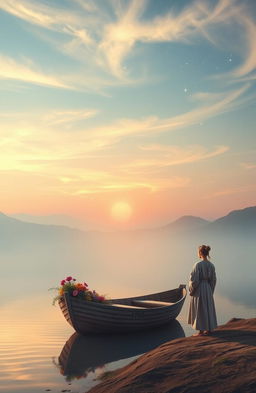 A serene and dreamlike scene depicting the concept of 'between memories and eternity'