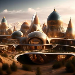 Create an image of Central Asia in the year 2023, envisaged as if it had never been conquered by Czarist Russia, exhibiting a unique blend of traditional and futuristic architectural styles and flourishing societies