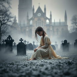 A hauntingly atmospheric scene depicting Bristol Cathedral in the background, showcasing its majestic Gothic architecture