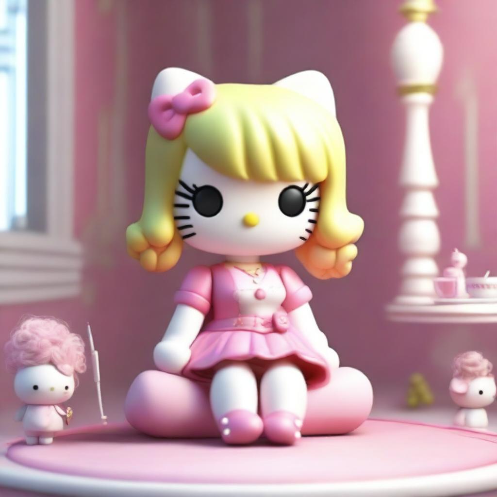 A high-quality 3D render of a Hello Kitty figure with a twist