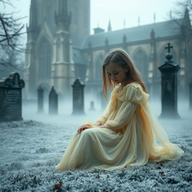 A hauntingly atmospheric scene featuring Bristol Cathedral in the background, showcasing its impressive Gothic architecture