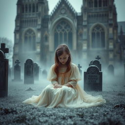 A hauntingly atmospheric scene featuring Bristol Cathedral in the background, showcasing its impressive Gothic architecture