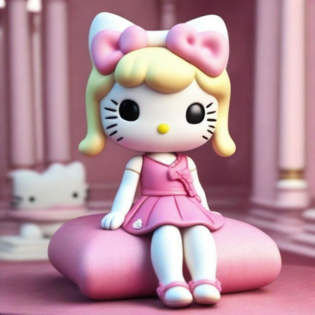 A high-quality 3D render of a Hello Kitty figure with a twist