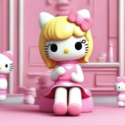 A high-quality 3D render of a Hello Kitty figure with a twist