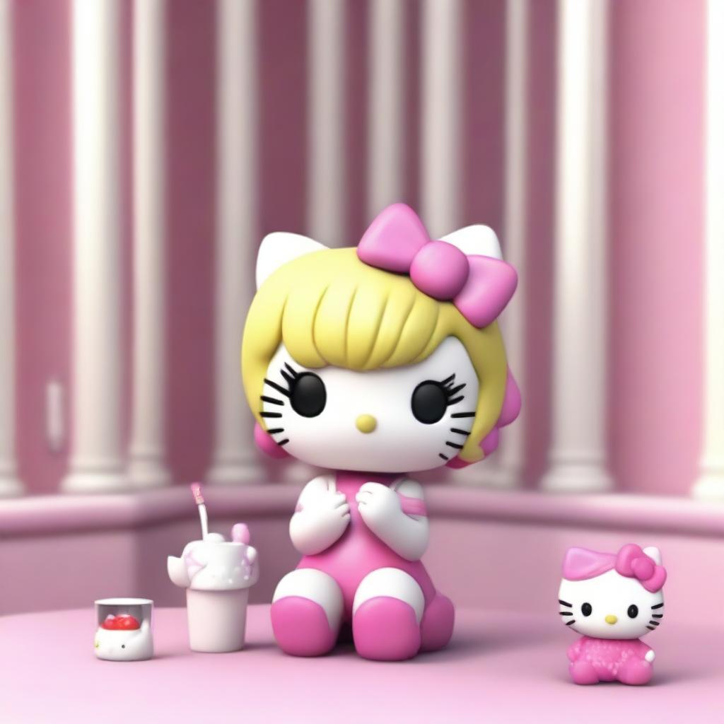 A high-quality 3D render of a Hello Kitty figure, styled in a coquette fashion for an icon