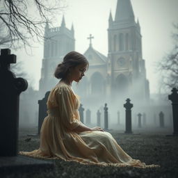 A hauntingly atmospheric scene featuring Bristol Cathedral rising majestically in the background, showcasing its intricate Gothic architecture