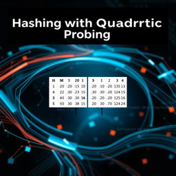 A visually striking cover page for a presentation focused on the algorithm topic 'Hashing with Quadratic Probing'