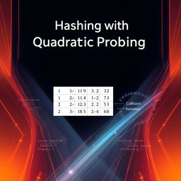 A visually striking cover page for a presentation focused on the algorithm topic 'Hashing with Quadratic Probing'