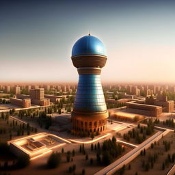 Generate an image showing Uzbekistan's landscape, architecture, and society in 60 years, highlighting anticipated advancements and changes