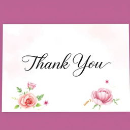 A beautifully designed thank you card with elegant calligraphy that reads 'Thank You'
