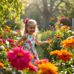 A picturesque scene of a charming garden filled with vibrant flowers and lush greenery, capturing the essence of childhood