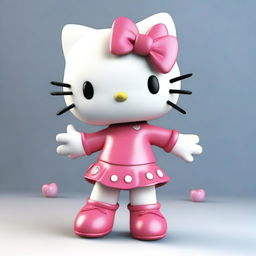 A high-quality 3D render of Hello Kitty in action