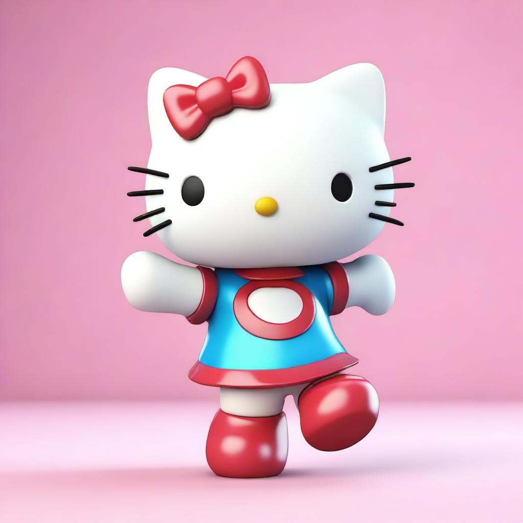 A high-quality 3D render of Hello Kitty in action