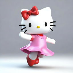 A high-quality 3D render of Hello Kitty in action