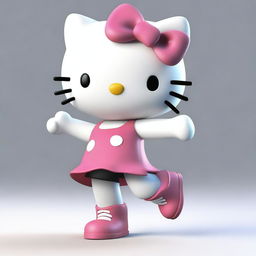 A high-quality 3D render of Hello Kitty in action