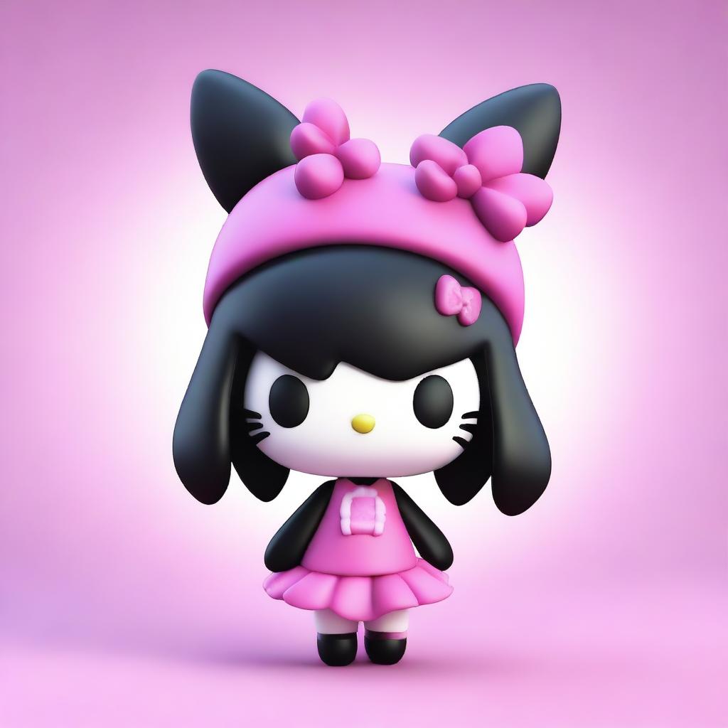 A high-quality 3D render of Kuromi, a character from the Hello Kitty universe