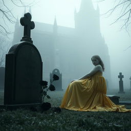 A mystical scene depicting Bristol Cathedral in the background, enveloped in frosty fog