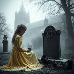 A mystical scene depicting Bristol Cathedral in the background, enveloped in frosty fog